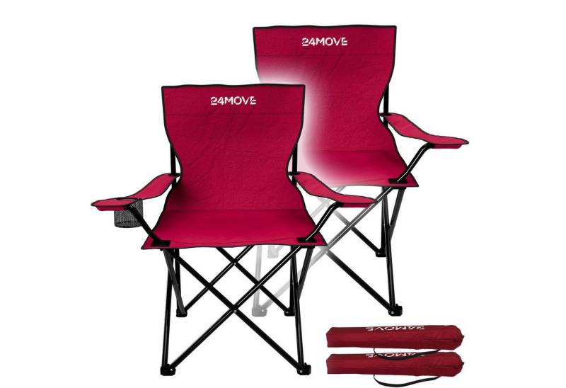 24Move Campingstuhl 24MOVE® Campingstuhl faltbar,2er Set,Anglerstuhl,Liegestuhl,Getränke (bis max. 100 kg), mit Tragetasche, rot, Klappstuhl, bis 100kg belastbar von 24Move