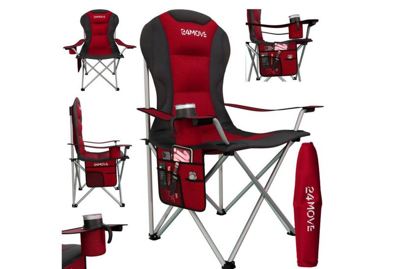 24Move Campingstuhl Campingstuhl faltbar inkl. Tragetasche, bis 150kg belastbar, rot (bequeme Arm- und Rückenlehne), Gartenstuhl, Klappstuhl gepolstert von 24Move