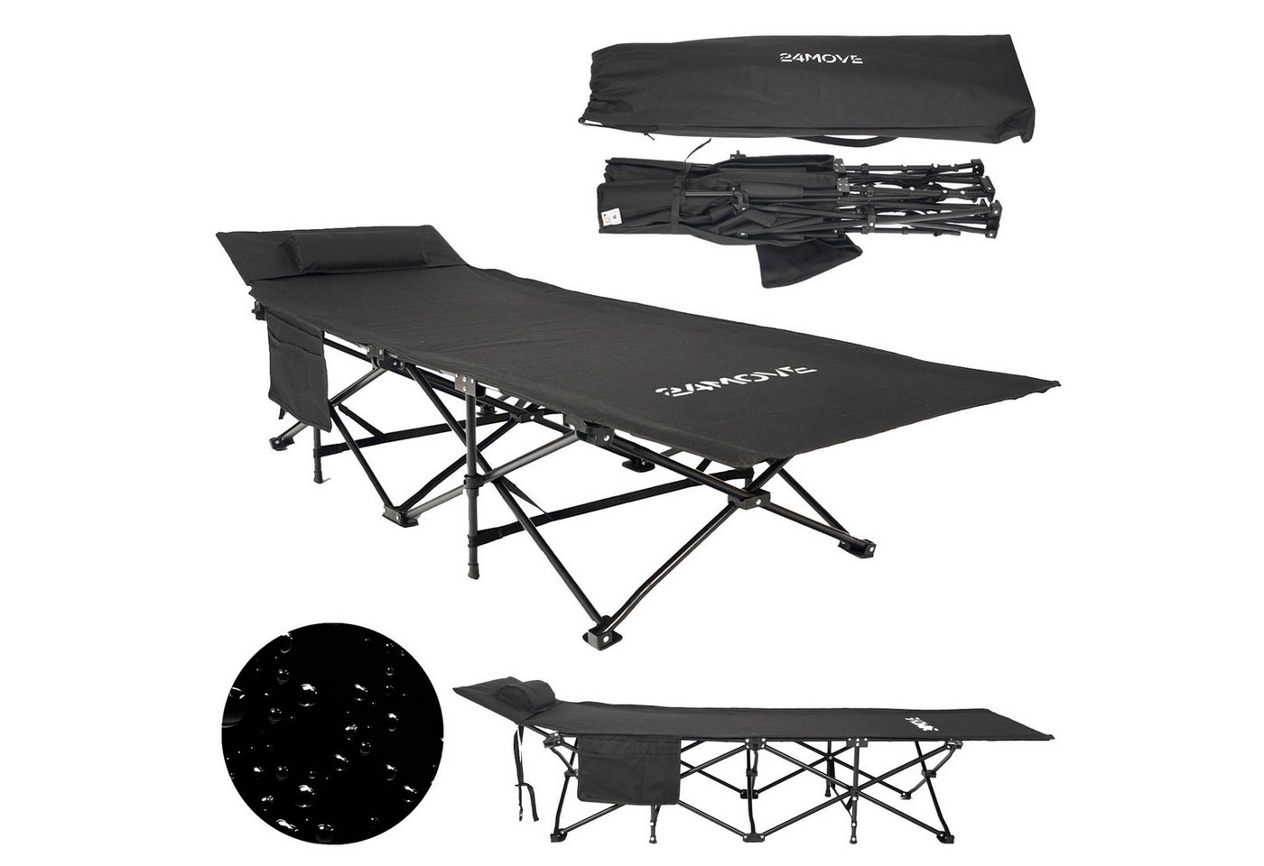 24Move Feldbett Feldbett, Gartenliege, Campingbett bis 150 kg, klappbar, zelten von 24Move