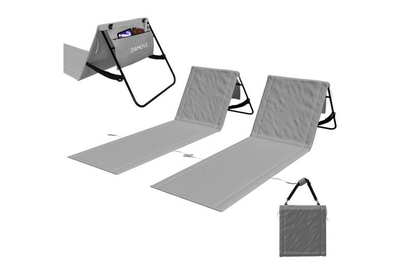24Move Strandtuch, Strandmatte Set, Klappbare Campingliege, Tragetasche, (für Urlaub oder Garten), faltbar zur Tasche und Gurt, 2er Set, grau, Strandtuch von 24Move