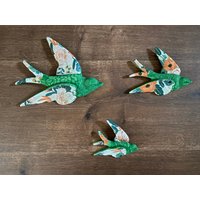3Er Set Fliegende Vögel Hängen Retro Vintage Stil Ornament Schwalbe Keramik Wanddekoration Shabby Chic Montage Flockvögel Wandkunst von 24x7Bargain