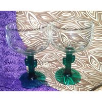 Ein Satz Von Zwei Margarita-Gläsern Becher Juniper Green Cactus Stem Libbey Glass 12 Unze Südwestlichen Barware Getränke Vintage von 2BEB