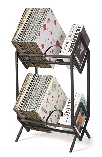 Schallplatten-Aufbewahrungshalter, hält bis zu 160–200 LPs, Metall-Vinyl-Schallplatten-Organizer, einfach/funktionell/einfache Montage, klassisches Design für Akten/Buch/Zeitschriftenständer (schwarz, von 2BHOME