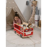 Holzspielzeugkiste Für Kinder, Personalisierte Feuerwehrauto-Spielzeugaufbewahrung Mit Rädern, Kinderzimmermöbel, Geburtstagsgeschenk 1-Jähriges von 2BWoodKids