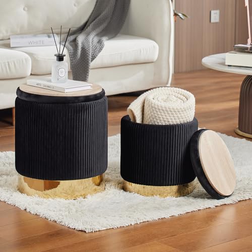 2BYF Runder Ottomane mit Stauraum 2er Set Gepolsterter Samt Aufbewahrung Ottomane Hocker Modern Rund Schminktisch Hocker Stuhl Ottomane für Wohnzimmer Multifunktionale Fußstütze 2BYF Runder Ottomane mit Stauraum 2er Set Gepolsterter Samt Aufbewahrung Ottomane Hocker Modern Rund Schminktisch Hocker Stuhl Ottomane für Wohnzimmer Multifunktionale Fußstütze von 2BYF