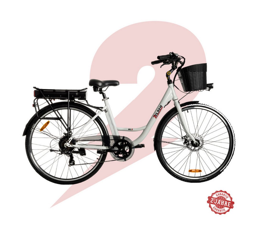 2FLASH E-Bike 2Flash AL2 City E-Bike weiß, 28 Zoll, niedriger Einstieg, (360Wh), 7 Gang, Kettenschaltung, Heckmotor, 360,00 Wh Akku, (1 tlg) von 2FLASH