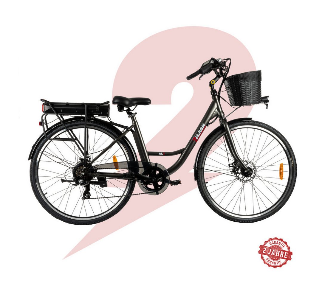 2FLASH E-Bike 2Flash AL2 City E-Bike weiß, 28 Zoll, niedriger Einstieg, (360Wh), 7 Gang, Kettenschaltung, Heckmotor, 360,00 Wh Akku, (2 tlg) von 2FLASH