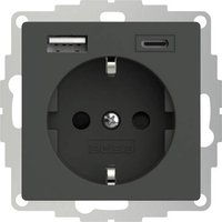 2USB 2U-449542 Schutzkontakt-Steckdose mit USB-Ladeausgang, erhöhter Berührungsschutz, VDE IP20 An von 2USB