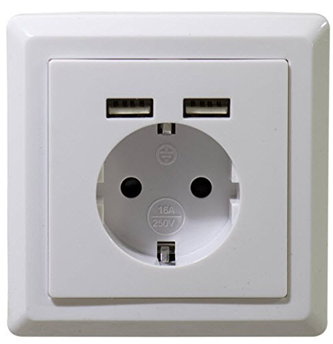 2USB Schuko Steckdose mit 2 USB Anschlüsse in Weiß. von 2USB