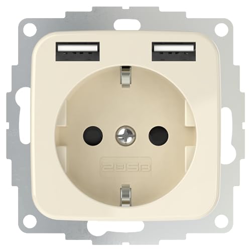 2USB inCharge Pro SI Schutzkontakt Steckdose mit integriertem USB Ladegerät 2,4A, kompatibel mit Reflex SI Serie Busch Jäger (Cremeweiß glänzend) von 2USB