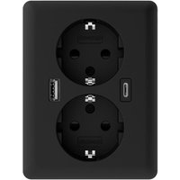 2U-449719 Unterputz-Dose mit usb-c®, mit USB-Ladeausgang Schwarz (matt) - 2usb von 2USB
