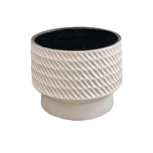 2WFYJNITP Dekorativ Beigefarbener runder Blumentopf mit Relief-Skulptur-Texturen, Pflanztopf aus Magnesium-Ton Ablaufloch, for Balkon, Garten, Büro, Pflanzenbehälter für Zimmerpflanzen(Groß) von 2WFYJNITP