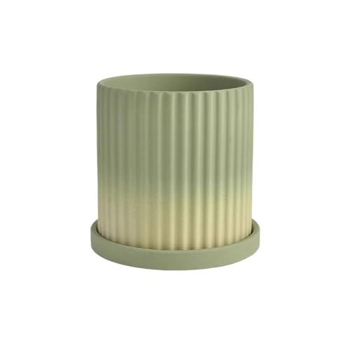 2WFYJNITP Dekorativ Gradient Greens Keramik-Blumentopf, zylindrisch mit gestreiftem Blumentopf, for Balkon, Wohnzimmer, Garten, Büro, Pflanzenbehälter (6 Größen) für Zimmerpflanzen(XXL) von 2WFYJNITP