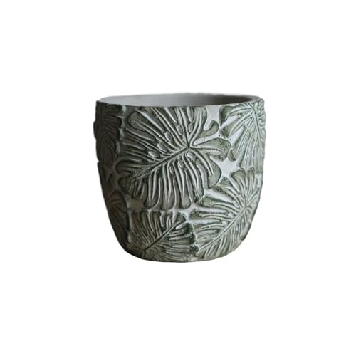 2WFYJNITP Dekorativ Runder Blumentopf mit grünem Blätter-Relief, Drainageloch, Zement-Pflanztopf, for Dekorieren des Wohnzimmers, Schlafzimmers, Gartens für Zimmerpflanzen 2WFYJNITP Dekorativ Runder Blumentopf mit grünem Blätter-Relief, Drainageloch, Zement-Pflanztopf, for Dekorieren des Wohnzimmers, Schlafzimmers, Gartens für Zimmerpflanzen von 2WFYJNITP