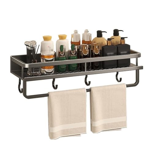 2WFYJNITP Küche Duschablage, Dusch-Organizer aus Aluminium mit Handtuchstange und Haken, Duschaufbewahrung ohne Bohren for Innendusche, Badezimmer und Küche für Duschgel(50cm) von 2WFYJNITP