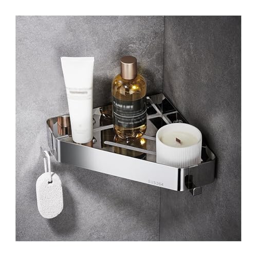 2WFYJNITP Küche Eck-Badezimmerregal, wandmontiertes Eck-Duschregal, Dusch-Organizer aus 304 Edelstahl ohne Bohren mit 2 Haken, 3 Farben für Duschgel(Silver) von 2WFYJNITP