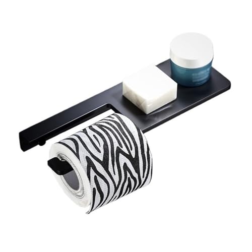 Küche Toilettenpapierhalter mit Ablage, Toilettenpapierrollenhalter zur Wandmontage mit Schrauben, moderner Badezimmer-Aufbewahrungsspender aus verdicktem Aluminium, schwarz für Duschgel(Schwarz) von 2WFYJNITP