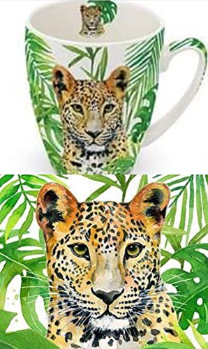 2er Set Kinder Tasse Dschungeltier - Kaffeebecher, Geschenkbox Leopard - Jungle - Füllmenge: 350 ml, Porzellan, Tasse, 350 ml, 10 cm, 9,8 cm, Wiederverwendbar, Zuhause von 2er Set