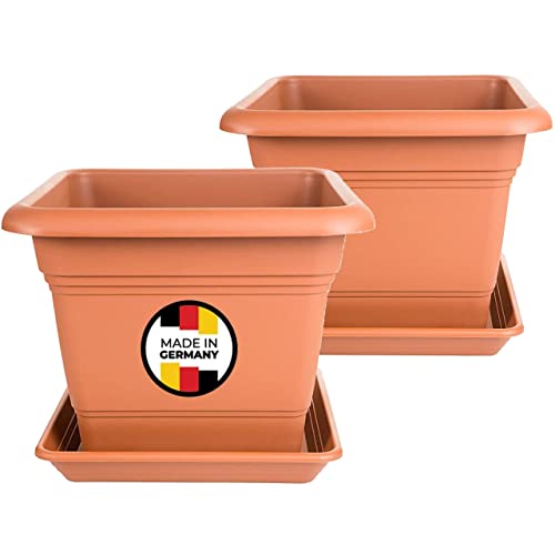 2er Set Pflanzkübel Groß Außen, Blumentopf Gross 40x40 cm, Pflanzentopf Blumentopf mit Löcher und Untersetzer, Pflanzkübel Kunststoff, Blumenkübel Pflanztöpfe Blumentöpfe Terracotta, Model: Nina von 2friends