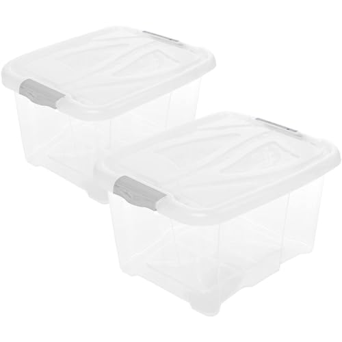 2friends 2er Set Aufbewahrungsbox mit Deckel 30 Liter 2 Stück Plastikbox aus lebensmittelecht Kunststoff mit Clip-Deckeln Stapelbar Transparent, 26 x 49 x 39 cm Made in EU von 2friends