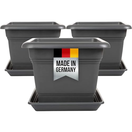 2friends 3er Set Pflanzenoase: 28×28 cm Blumentopf (16L) mit Untersetzer – Deutscher Premiumpflanztopf in Anthrazit! von 2friends