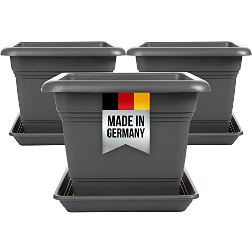 3er Set Blumentopf Gross mit Untersetzer 28x28 cm eckig, Pflanzkübel Groß aussen, Tomaten Kübel Blumenkübel Pflanztopf Pflanzentopf Blumentöpfe Pflanztöpfe, Made in Germany, Anthrazit, Model:Ago 3er Set Blumentopf Gross mit Untersetzer 28x28 cm eckig, Pflanzkübel Groß aussen, Tomaten Kübel Blumenkübel Pflanztopf Pflanzentopf Blumentöpfe Pflanztöpfe, Made in Germany, Anthrazit, Model:Ago von 2friends