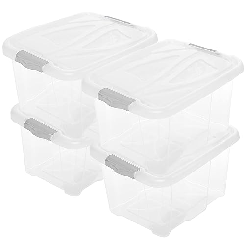 2friends 4er Set Aufbewahrungsbox mit Deckel 30 Liter 4 Stück Plastikbox aus lebensmittelecht Kunststoff mit Clip-Deckeln Stapelbar Transparent, 26 x 49 x 39 cm Made in EU von 2friends