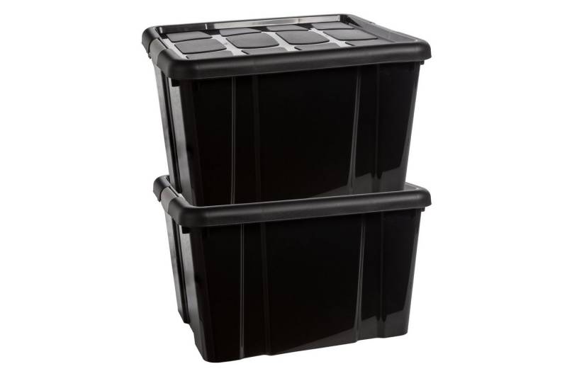 Centi Aufbewahrungsbox 4er Set Aufbewahrungsbox mit Deckel 16 Liter (16 Liter, 29 x 39 x 21 cm), Plastikbox aus Kunststoff mit Clip-Deckeln Stapelbar Schwarz von Centi