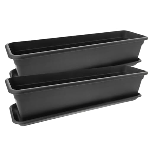2friends Balkon Blumenkasten Set 80cm, 2er-Pack, mit Untersetzer, Kunststoff, EU-Fertigung, Anthrazit von 2friends