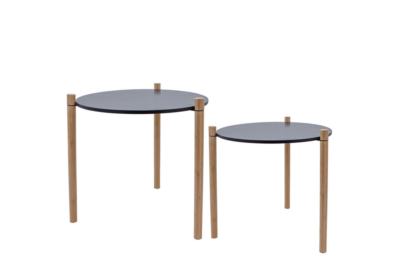 2friends Beistelltisch 2er Set Dekotische mit Bambusfüssen kombinierbar (2er Set Schwarze Tischplatte), 2 Tische 1x H31x Ø34cm 1x H41x Ø 40cm von 2friends