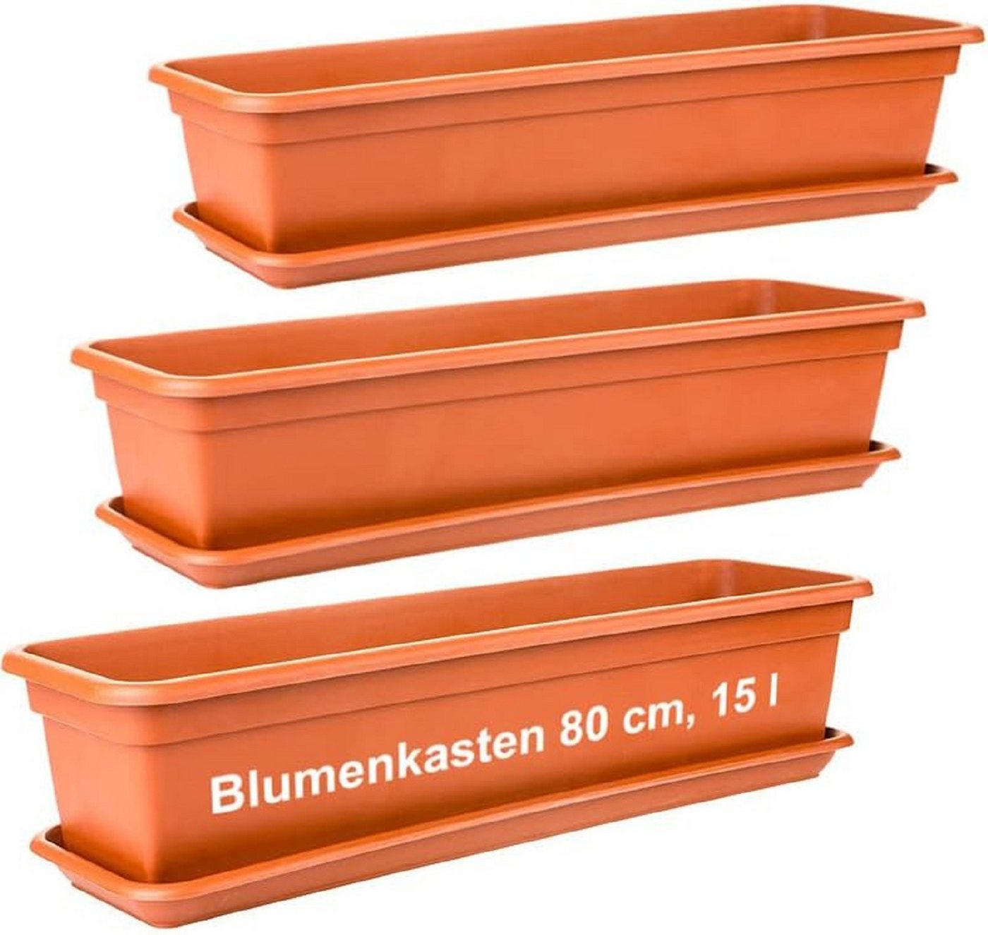 2friends Blumenbank 3er Set, Balkonkästen mit Untersetzer aus Kunststoff (80T x 17B x 14H cm), Balkon Blumenkasten Terracotta von 2friends