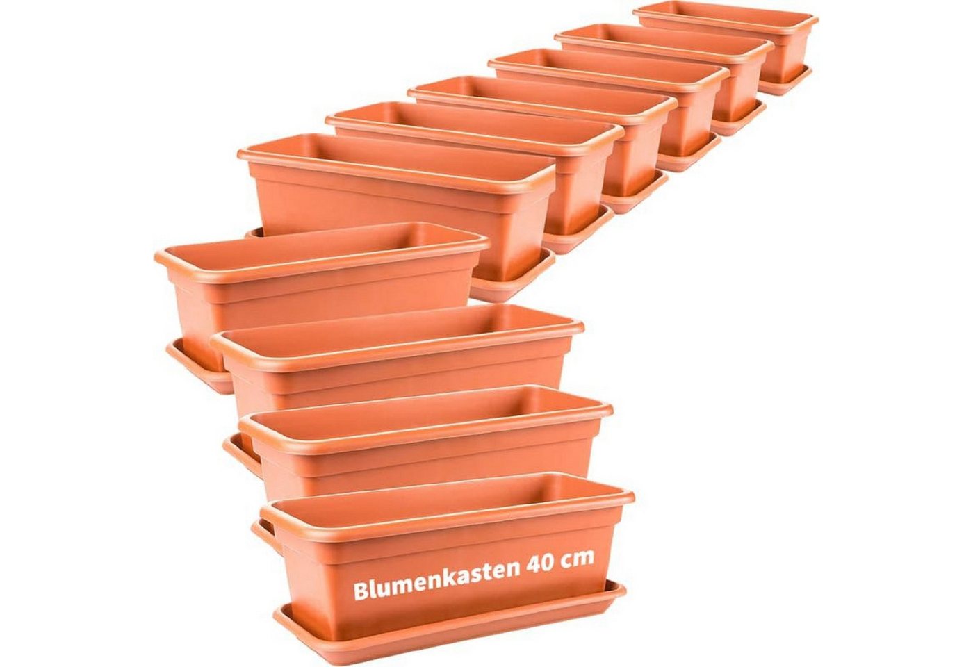 2friends Blumenkasten 10er Set, mit Untersetzer aus Kunststoff 40T x 17B x 14H cm, Balkon Blumenkasten Terracotta von 2friends