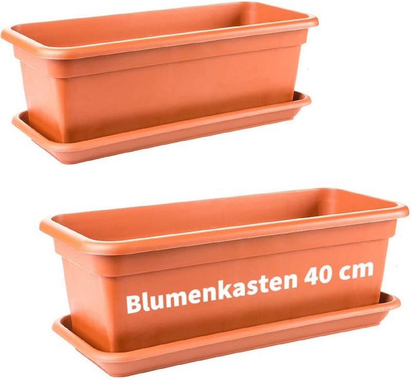 2friends Blumenkasten 2er Set, mit Untersetzer aus Kunststoff 40T x 17B x 14H cm, Balkon Blumenkasten Terracotta von 2friends