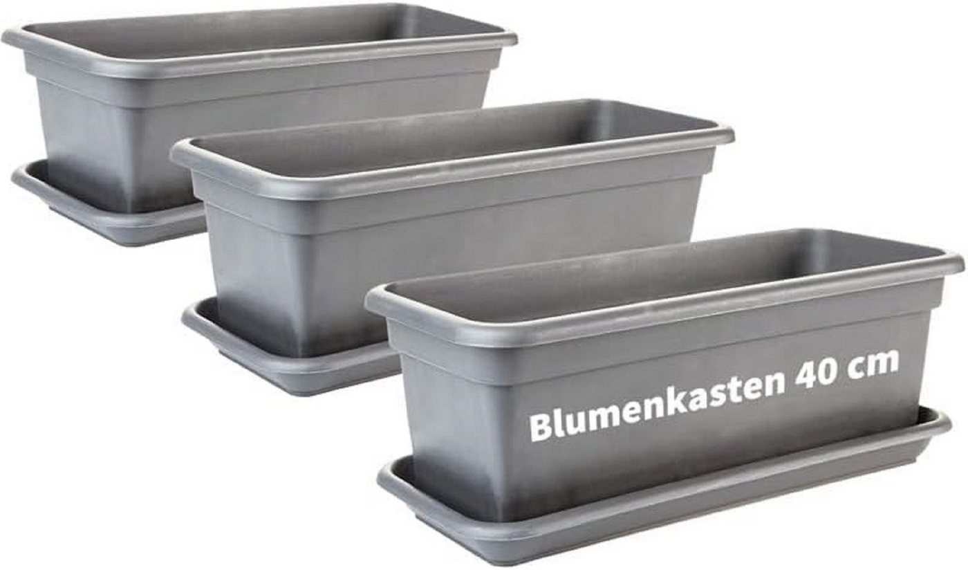 2friends Blumenkasten 3er-Pack Balkon Blumenkasten Set 40cm mit Untersetzer, Blumenkasten in Anthrazit von 2friends