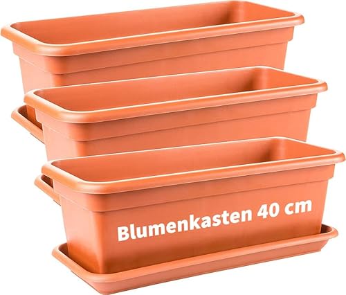 2friends Blumenkasten 40cm mit Untersetzer â€“ 3er-Set Balkonkästen, Terracotta, Hochwertiger Kunststoff, Made in EU von 2friends