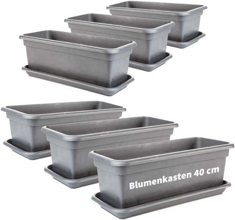 2friends Blumenkasten 6er-Pack, mit Untersetzer 40T x 17B x 14H cm, Balkon Blumenkasten in Anthrazit 2friends Blumenkasten 6er-Pack, mit Untersetzer 40T x 17B x 14H cm, Balkon Blumenkasten in Anthrazit von 2friends
