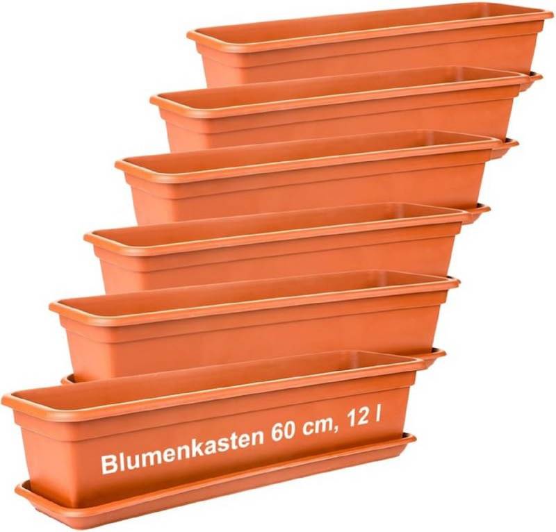 2friends Blumenkasten 6er Set, Balkonkästen mit Untersetzer aus Kunststoff (60T x 17B x 14H cm), Balkon Blumenkasten Terracotta von 2friends