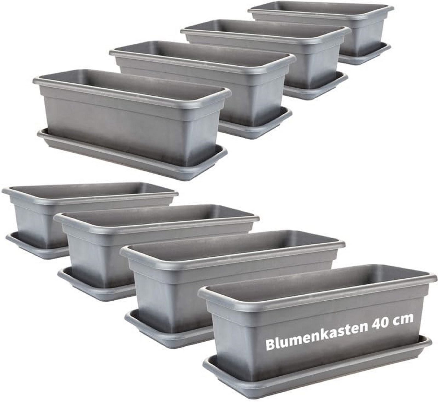 2friends Blumenkasten 8er-Pack, mit Untersetzer aus Kunststoff 40T x 17B x 14H cm, Balkon Blumenkasten Anthrazit von 2friends