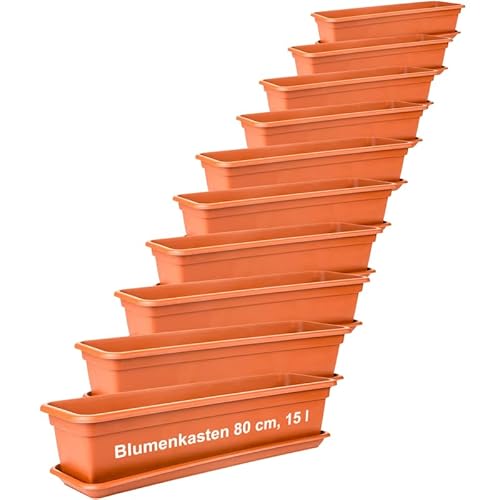 2friends Blumenkasten Set 80cm, Terracotta – 10er-Set Balkonkästen mit Untersetzer, Hochwertiger Kunststoff, EU von 2friends