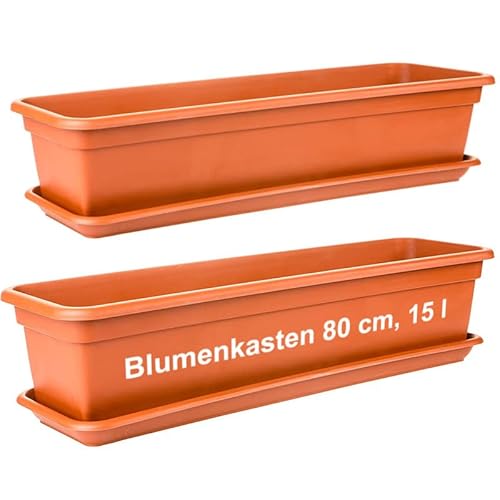 2friends Blumenkasten Set 80cm, Terracotta – 2er-Set Balkonkästen mit Untersetzer, Hochwertiger Kunststoff, EU von 2friends