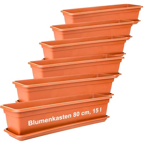 2friends Blumenkasten Set 80cm, Terracotta – 6er-Set Balkonkästen mit Untersetzer, Hochwertiger Kunststoff, EU von 2friends