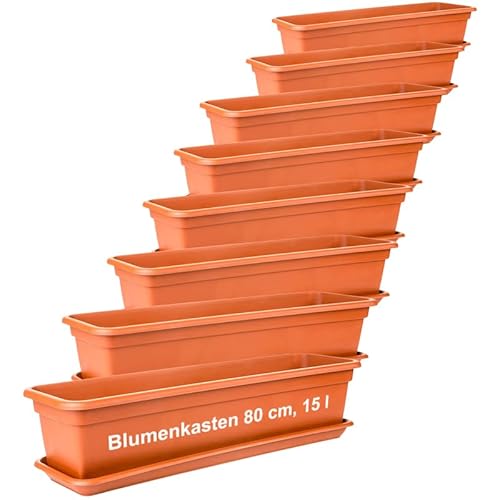 2friends Blumenkasten Set 80cm, Terracotta – 8er-Set Balkonkästen mit Untersetzer, Hochwertiger Kunststoff, EU von 2friends