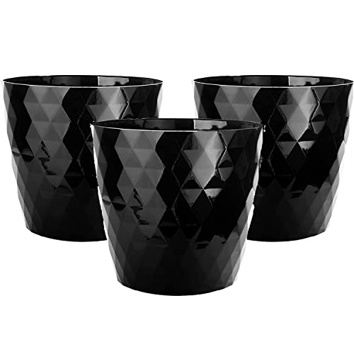 2friends Blumentopf schwarz 3er Set, Durchmesser 14 cm (Oben), schwarz glänzend, aus stabilem Kunststoff, ideale Fensterbank-Größe, Made in EU von 2friends