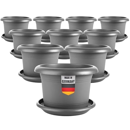 2friends Eleganter 10-er Set Pflanzkübel 15cm Durchmesser - Kompakter Blumentopf für Innen & Außen, Ideal für Sukkulenten und Kräuter, Robust & Frostsicher, Anthrazit von 2friends