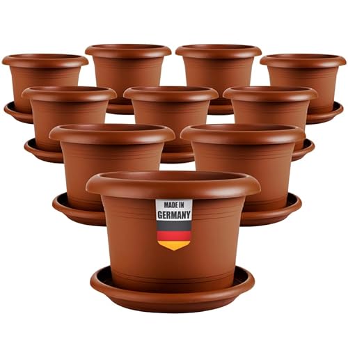 2friends Elegantes 10er-Set Blumentopf groß 40 cm Durchmesser - Pflanzkübel groß außen in Terracotta, mit Untersetzer, Robust & Frostsicher, aus Kunststoff, für Garten, Balkon, Terasse von 2friends