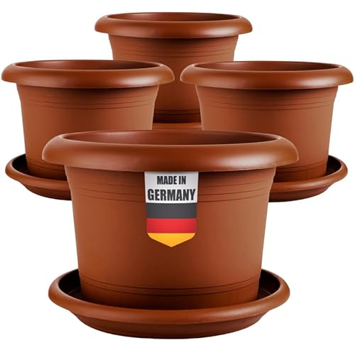 2friends Elegantes 4er-Set Pflanzkübel 50cm Rund - Blumentopf draußen 50cm Durchmesser mit Untersetzer, XXL Pflanzkübel mit optimaler Drainage, Terracotta von 2friends