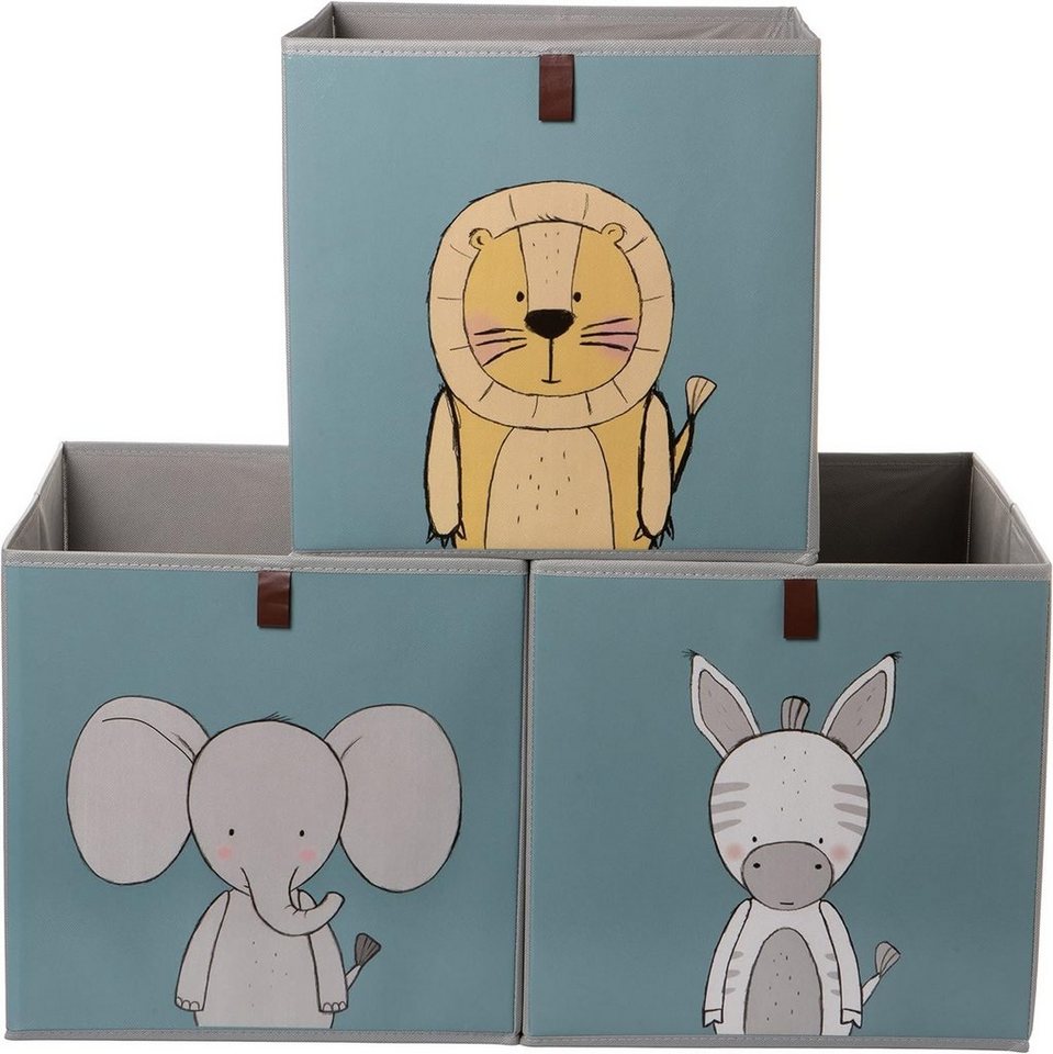 2friends Faltbox 3er Set Aufbewahrungsboxen für Kallax Boxen - Kinder Spielzeugkiste, (33L x 33B x 33H cm), Kinder Spielzeugkiste, Kallax Boxen mit Schlaufe blau/tükis von 2friends