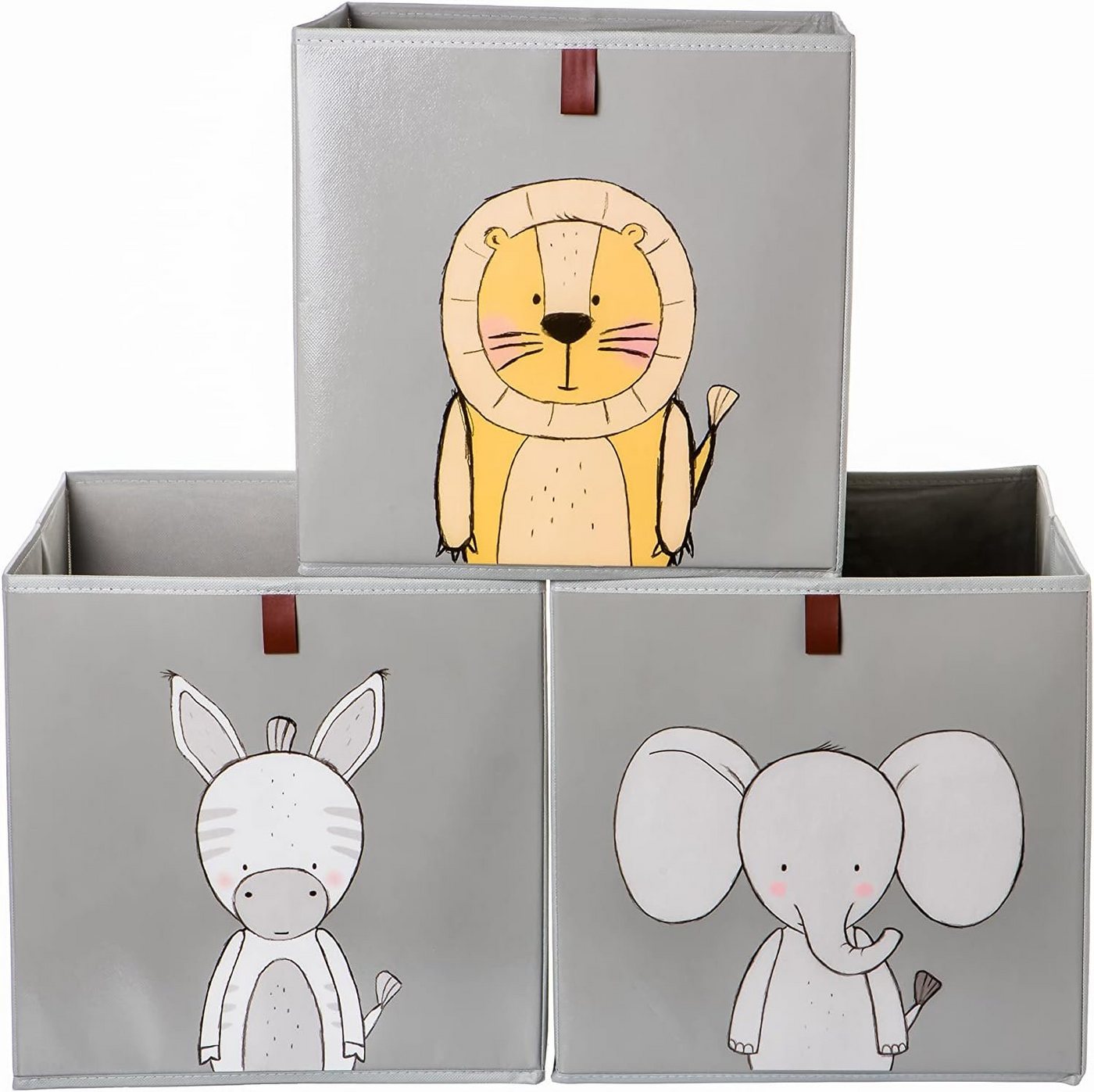 2friends Faltbox 3er Set Aufbewahrungsboxen für Kallax Boxen - Kinder Spielzeugkiste (33L x 33B x 33H cm), Abwaschbar Kallax Boxen mit Schlaufe zum Herausziehen Grau von 2friends