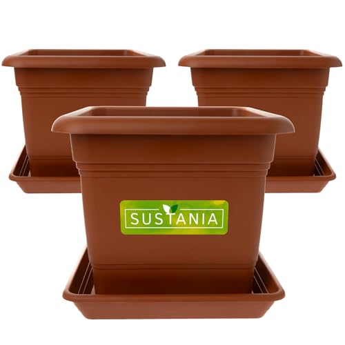 2friends Sustania Großer Pflanzkübel 48x48 für Außen 3er Set - Wetterfester Terracotta Blumentopf & Pflanztopf Premium, Ideal Übertopf mit Entwässerung, Garten-Terrasse von 2friends