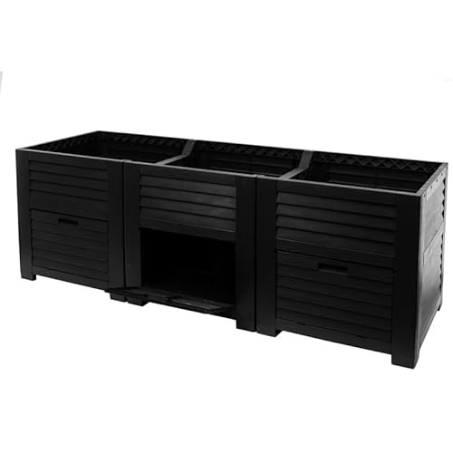 2friends Hochbeet Modell Trio, 3-Kammer Hochbeet-Kompostsystem, robuster Kunststoff, schwarz, ideal für Garten- und Küchenabfälle, mit Klappdeckel und seitlichen Entnahmeklappen, Made in EU von 2friends